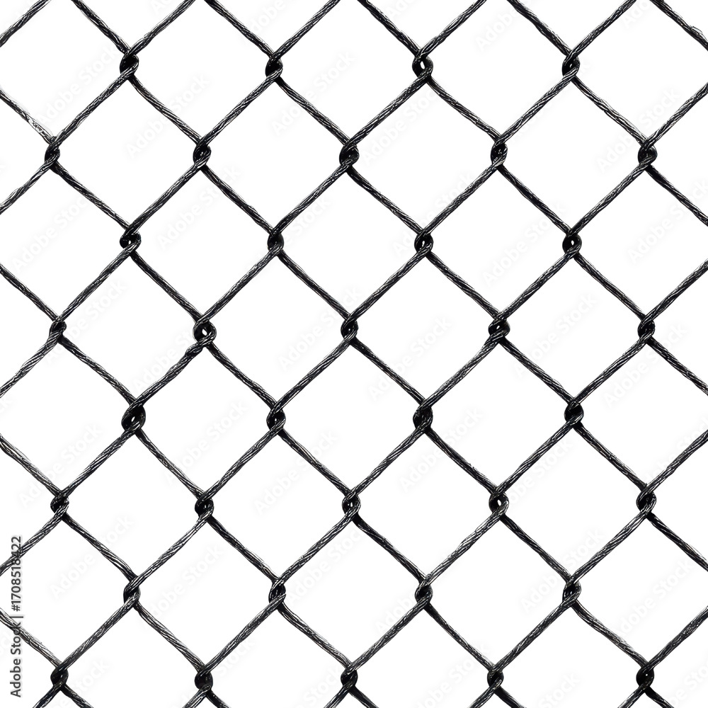 Naklejka premium Detailed Close-up of Metal Chain Link Fence Pattern on Black Background fencing wire, Isolated On White, Png Transparent, Cut Out