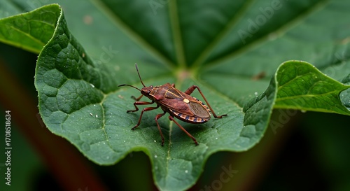 Brown bug on green leaf