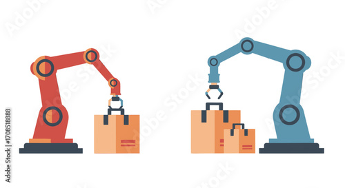 Pixelated Robotic Arms Lifting Cardboard Boxes Against transparent Background