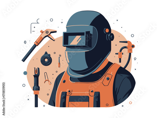 Welder in Full Protective Gear with Tools on transparent Background Vector Illustration