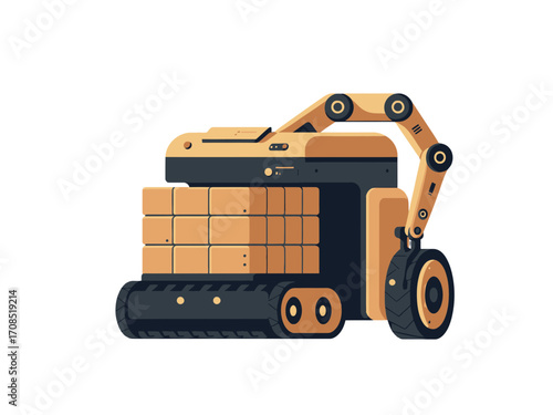 Animated Construction Robot in Tan and Dark Blue on transparent Background Isolated