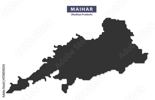 Maihar district map silhouette vector for tourism guides, classroom charts, and geographic infographics, clean black outline isolated on white background