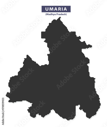 Umaria district map silhouette vector for geographic presentations, educational charts, and travel brochures, clean black outline isolated on white