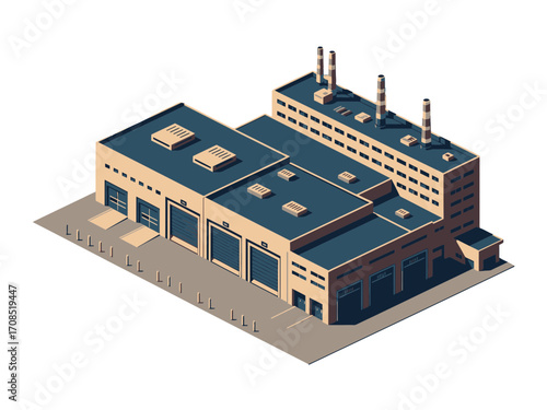 Isometric Building Illustration with Loading Doors on transparent Background