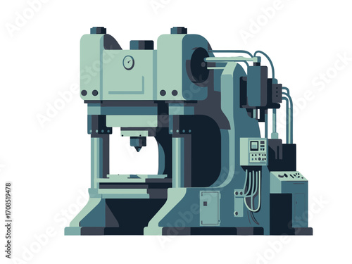 Detailed Mint Green Hydraulic Press Machine Illustration on transparent Background Heavy Industrial Machinery and Automated Systems for Manufacturing Pixel