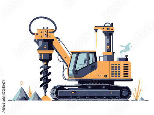 Yellow and Dark Blue Heavy Duty Drilling Rig on a transparent Background Pixel Art Style
