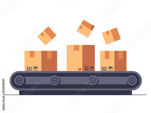 Animated Conveyor Belt with Falling Boxes Against a transparent Background Pixel Style