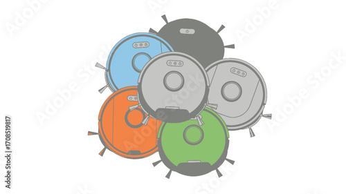 Collection of Robotic Vacuum Cleaners on Transparent Background in Assorted Colors