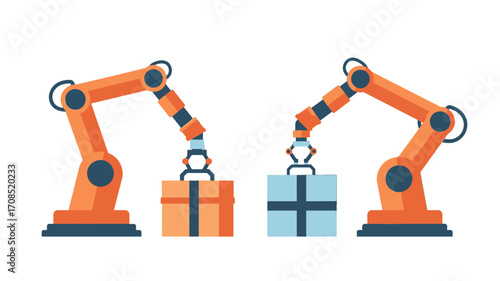 Robotic Arms Lifting Pixelated Presents Against transparent Background Vector Graphics