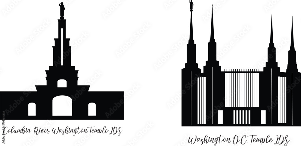 Obraz premium Columbia River, Washington D.C. Temple LDS SVG, Religious Vector illustration, Church silhouette Cricut 