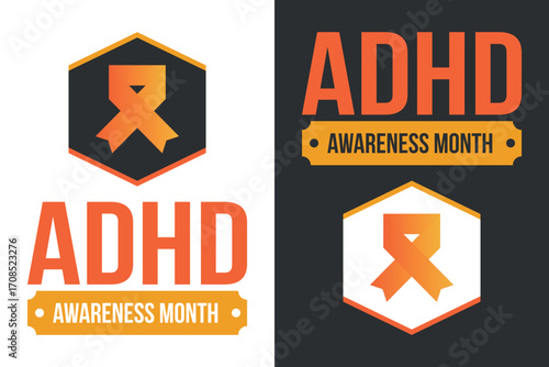 ADHD Awareness Month in October. Attention Deficit Hyperactivity Disorder. Celebrate annual in United States. Health care concept. Poster, greeting card, banner and background. Vector illustration