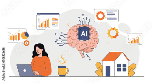 Woman using AI for home data analysis and insights