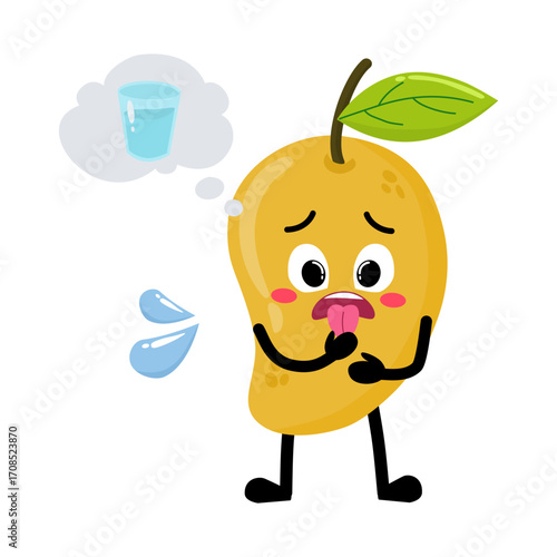 Cute Hand Drawn Thirsty Mango Sweating Thinking about water