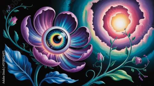 Surreal eye flower art print psychedelic floral eyeball illustration fantasy garden artwork visionary art poster