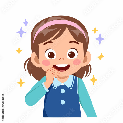 A Little Girl biting nails Joyful Expression