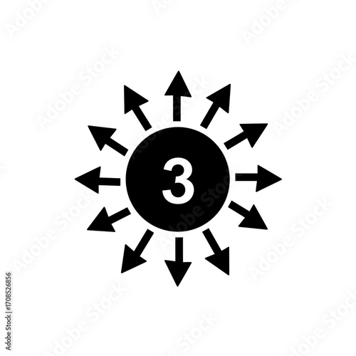 Number Three with Arrows Expanding Outwards