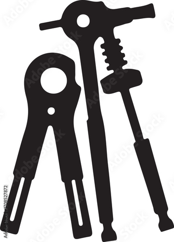 Black mechanical tools arranged wrench pliers