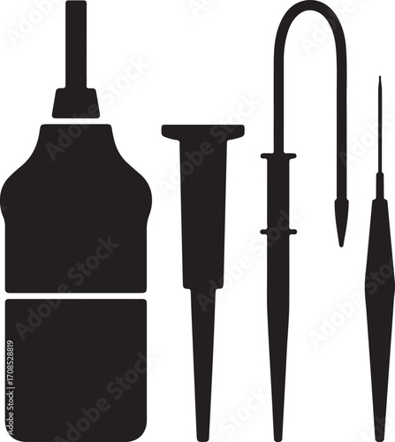 Black medical instruments and tools syringe
