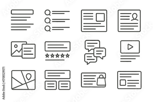 SERP Feature Icons. Line style icons of SERP features: featured snippet icon, people also ask, knowledge panel icon, local pack