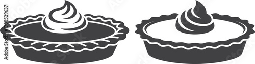 Two stylized pies with whipped cream frosting on a white background