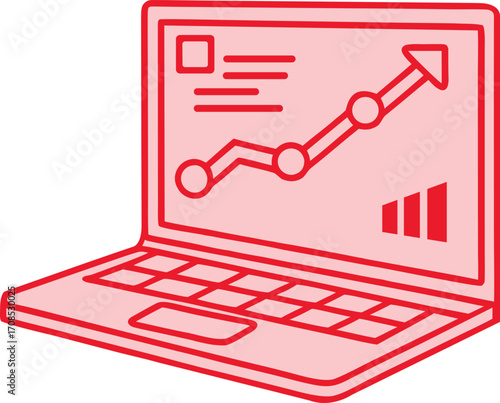 Laptop displaying a rising graph and business analytics on screen