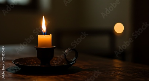 Burning candle in dark room