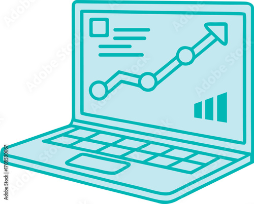 Laptop displaying a rising graph and financial data on screen