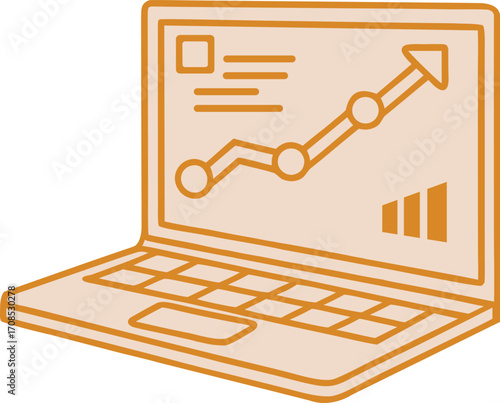 Laptop displaying a rising financial graph and data analytics