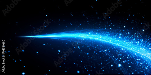 An abstract and dark blue nebula glows with bright stars and light, a vibrant space galaxy full of scientific wonder
