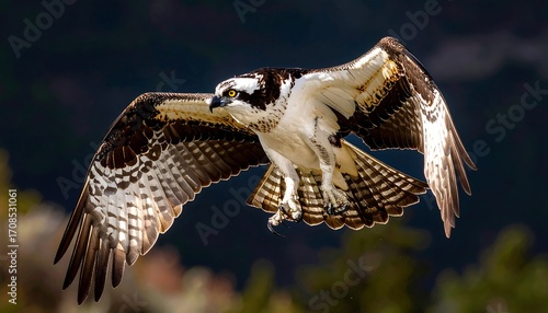 Majestic Osprey in Flight: Detailed Wingspan and Talons