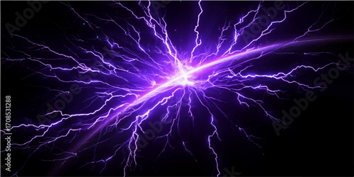 A fractal lightning bolt flashes with a blue electric energy against a black background, a dynamic illustration of a storm's power