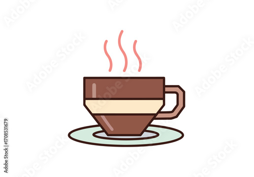 Steaming hot coffee cup on a saucer