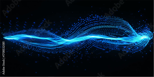 An iridescent fractal pattern of glowing blue lines forms a dynamic, futuristic backdrop with a sense of energetic motion