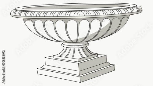 classical decorative urn garden planter architectural line drawing vintage style illustration design and isolated on white background.