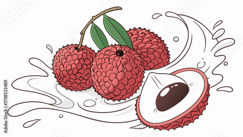 exotic lychee fruits with water splash tropical asian fruit illustration design.