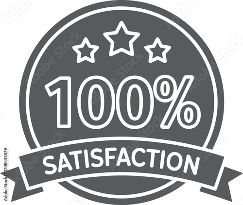 Emblematic 100 percent satisfaction guarantee badge with stars and ribbon