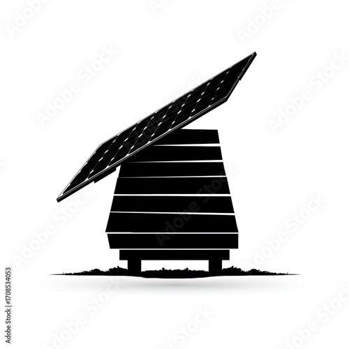 Rooftop Beehive with Solar Panel silhouette.