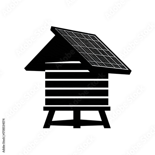 Rooftop Beehive with Solar Panel silhouette.