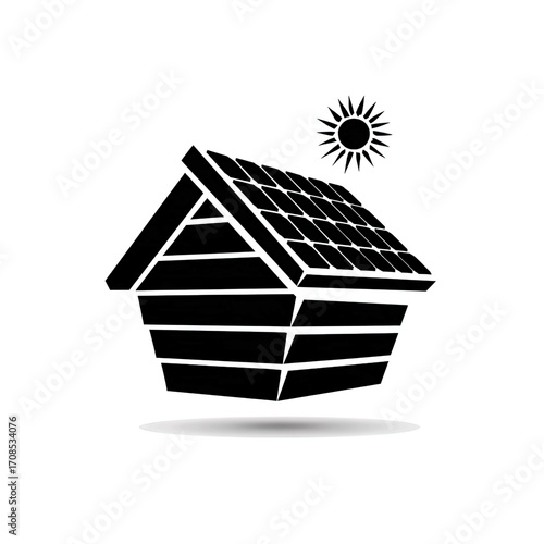 Rooftop Beehive with Solar Panel silhouette.