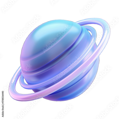 planet with rings space theme 3D icon, isolated on transparent background 