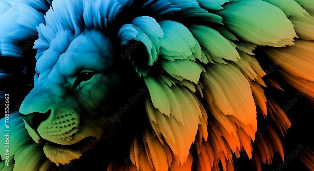 Fototapeta premium Colorful Lion Illustration Artistic Render Creative Digital Art Wallpaper Design