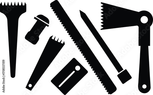 Set of carpenter tools vector icons saw chisel woodworking tools scalable eps