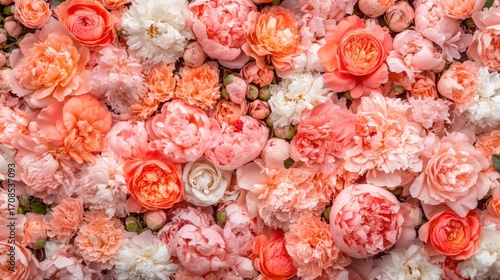 Floral arrangement pink peach flowers background