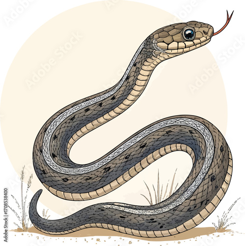 Cartoon Illustration of a Snake with Forked Tongue