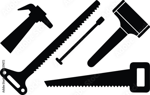 Carpenter tools set saw chisel wood plank vector illustration eps scalable icons