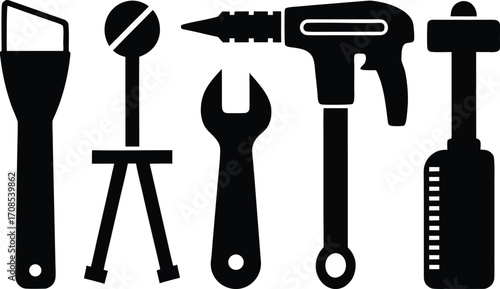 Set of construction worker tools hammer drill wrench scalable vector eps illustration icon