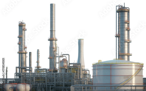 - Modern Oil Refinery Plant with Industrial Pipes and Towers