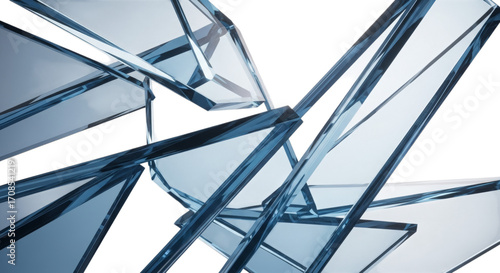 Sharp blue glass shards abstract isolated on a transparent background broken crystal