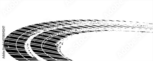 Black tire marks on road, Black rubber tire marks and tread marks, Tire trace track wheels texture and background, Auto tire tread grunge, Car wheel tyre tread track black tyre print, Top view.
