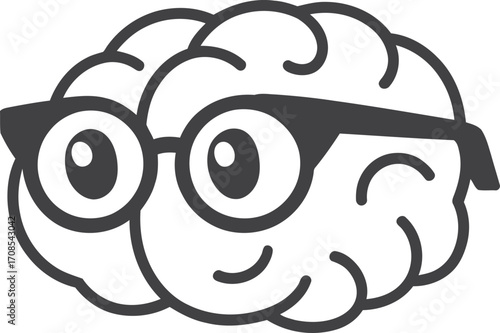 Cartoon brain wearing glasses with a happy expression